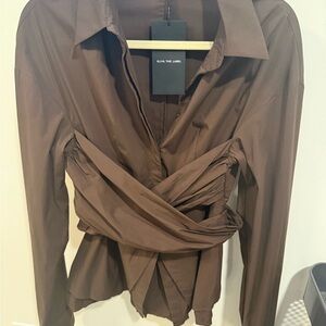 Eliza The Label Jaeda Brown Button Down Wrap Shirt NWT